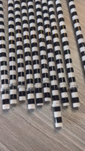 Load and play video in Gallery viewer, 10 Inch Black and White Stripped Halloween Straws Plastic Reusable Straws