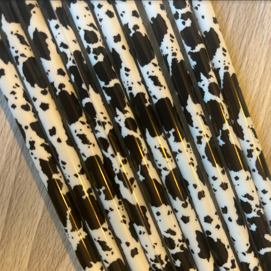 9 Inch Cow Print Plastic Reusable Straws