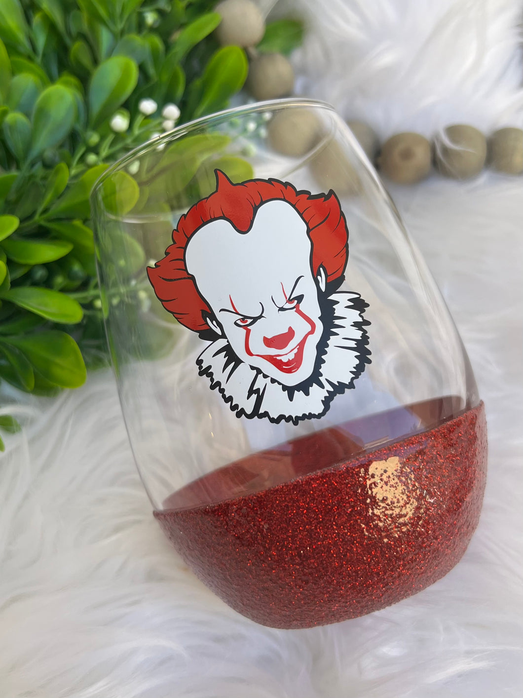 Pennywise Glitter Bottom Wine Glass Made to Order