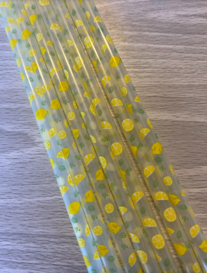 11 Inch Lemon Print Plastic Reusable Straws
