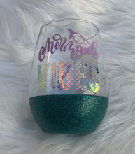 Load image into Gallery viewer, Mermaid Vibes Glitter Bottom Wine Glass
