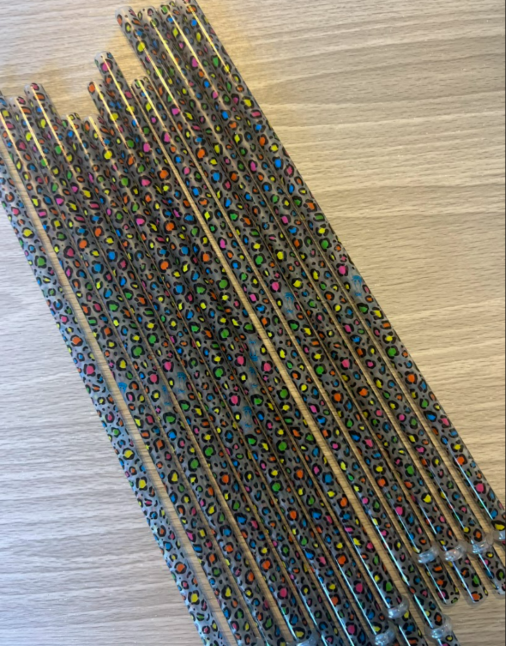 10 Inch Neon Leopard Plastic Reusable Straws