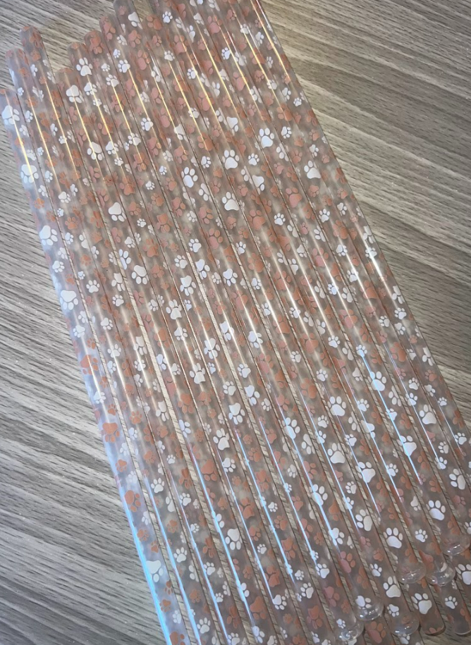 10 Inch Paw Print Plastic Reusable Straws