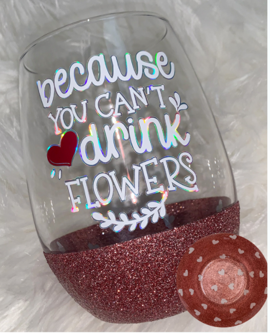 Anti- Valentines Day  Peek a Boo Glitter Bottom Wine Glass